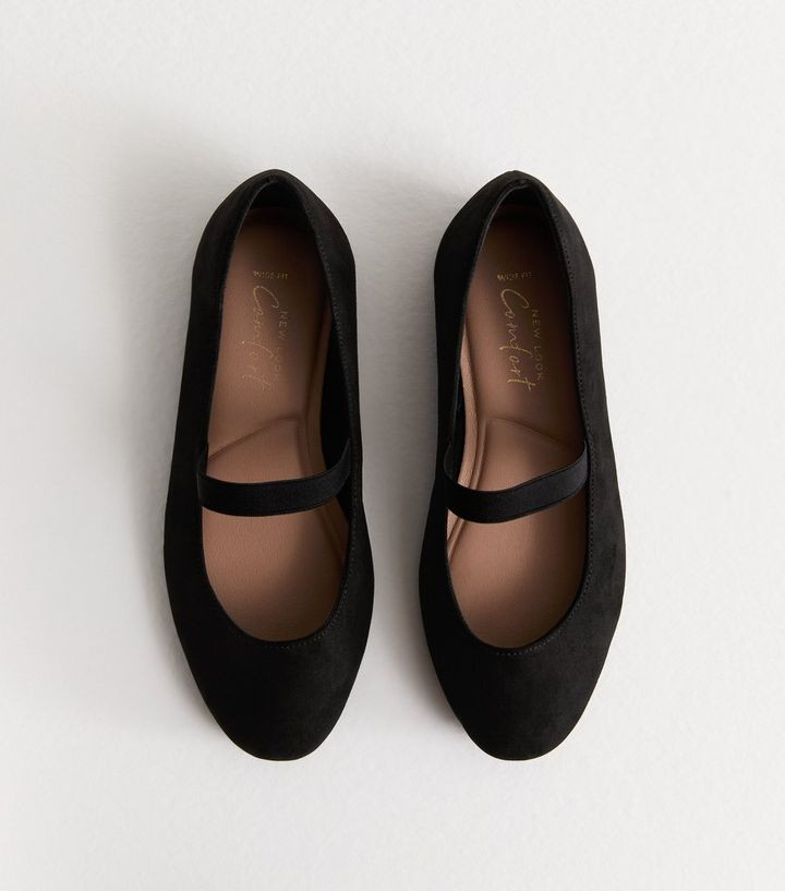 Black Wide Fit Elasticated Strap Flat Suede Look Shoes 
						
						Add to Saved Items
						Rem... | New Look (UK)