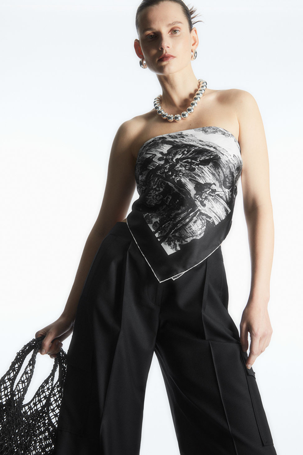 FRENCH TOILE SILK NECK SCARF - BLACK / WHITE / PRINTED - Scarves - COS | COS (US)