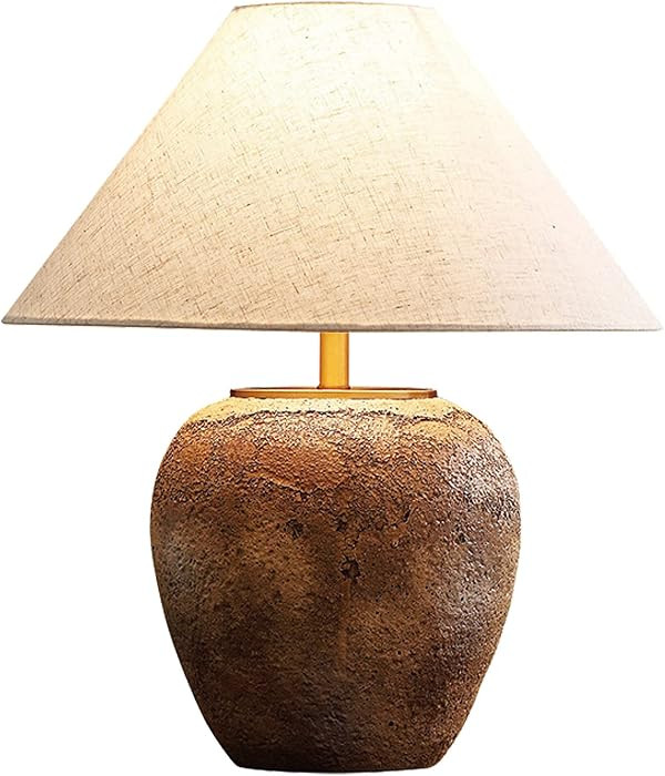 Rustic Farmhouse Clay Pot Table Vintage Distressed Ceramic Table Lamp with White Fabric Lampshade... | Amazon (US)