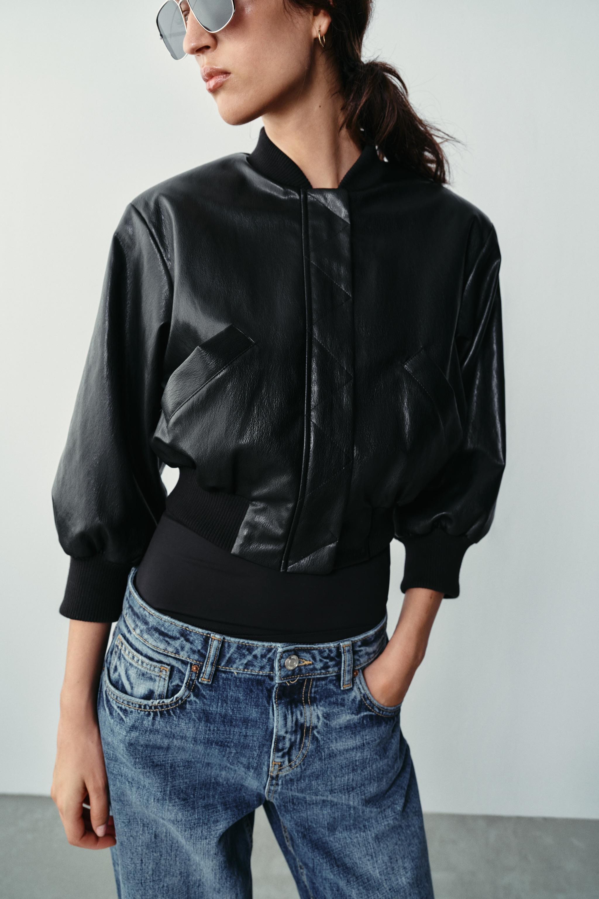 FAUX LEATHER SHOULDER PAD BOMBER JACKET | Zara US