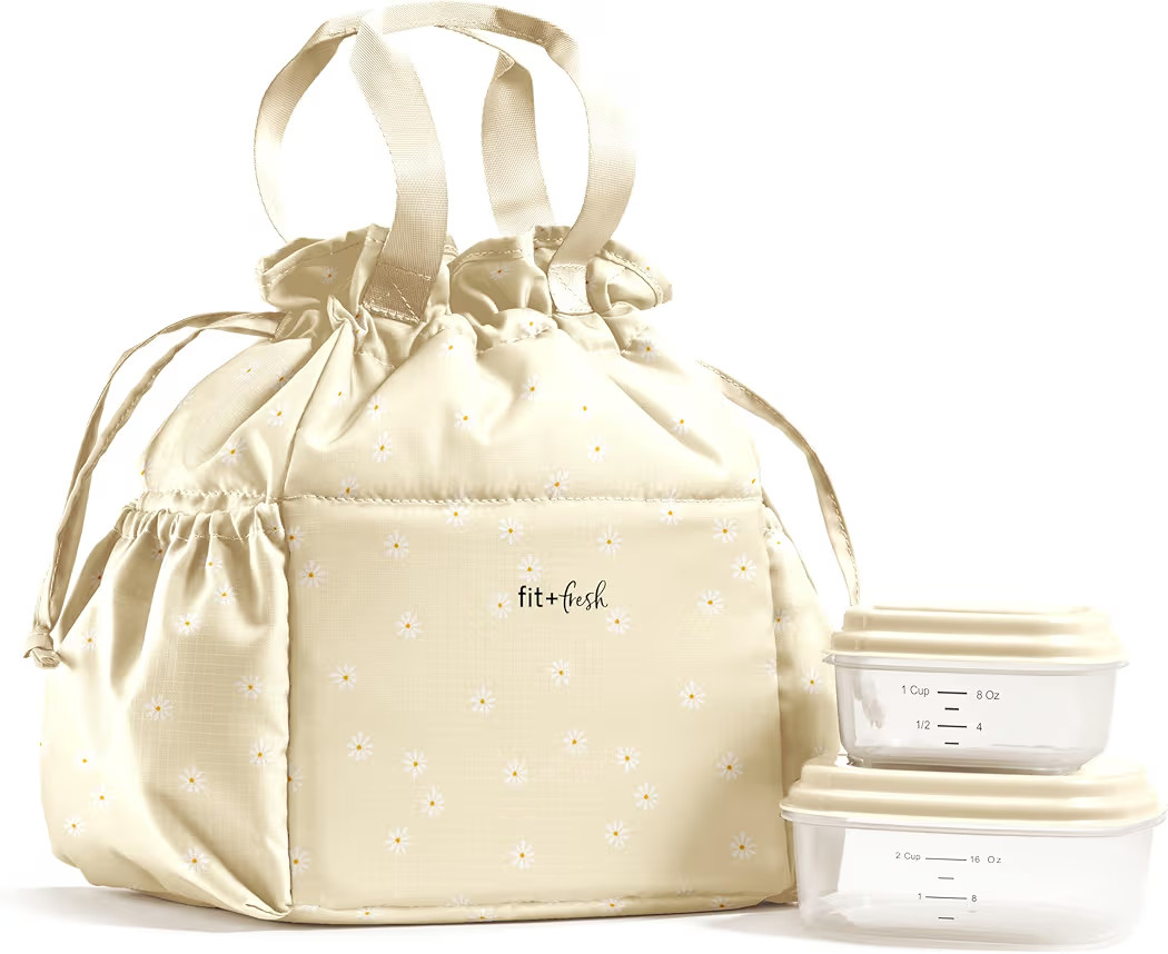 Fit & Fresh Cromwell Drawstring Lunch Bag for Women, Complete Lunch Set with 2 Containers, Stain-... | Amazon (US)