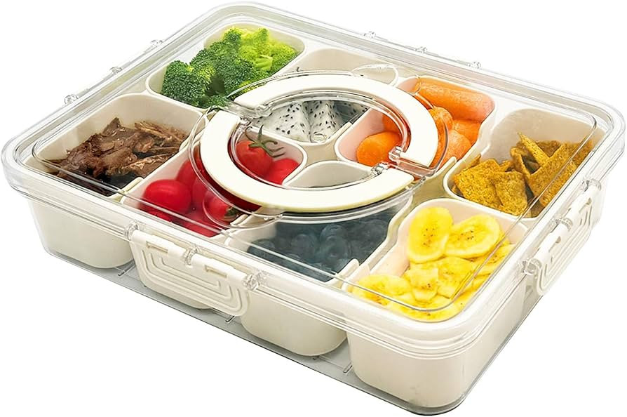 Snackle Box Container,Divided Snack Serving Tray with Lid and Handle,Portable Snack Box for Veggi... | Amazon (US)
