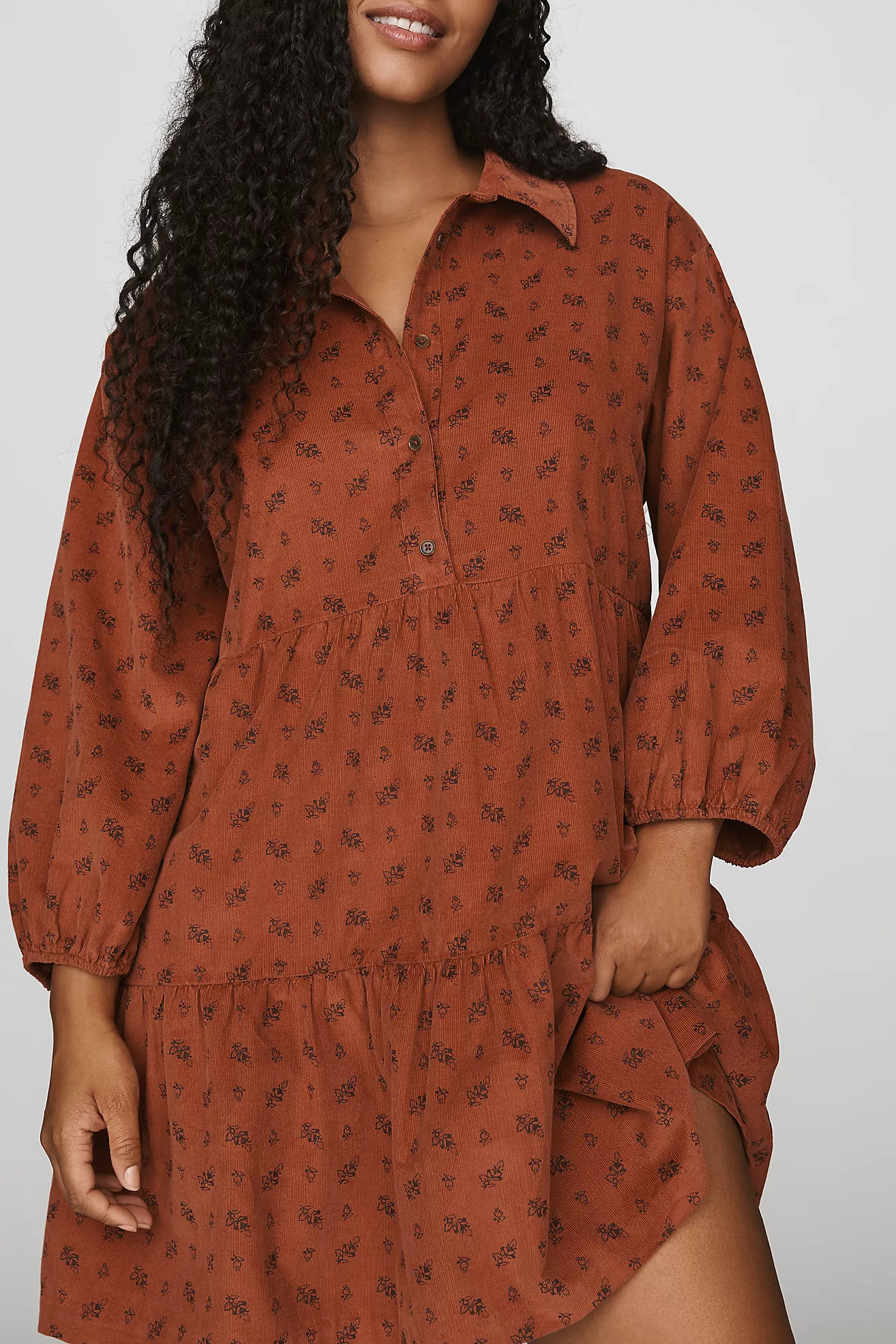 Maeve Bettina Corduroy Tiered Mini Shirtdress | Anthropologie (US)