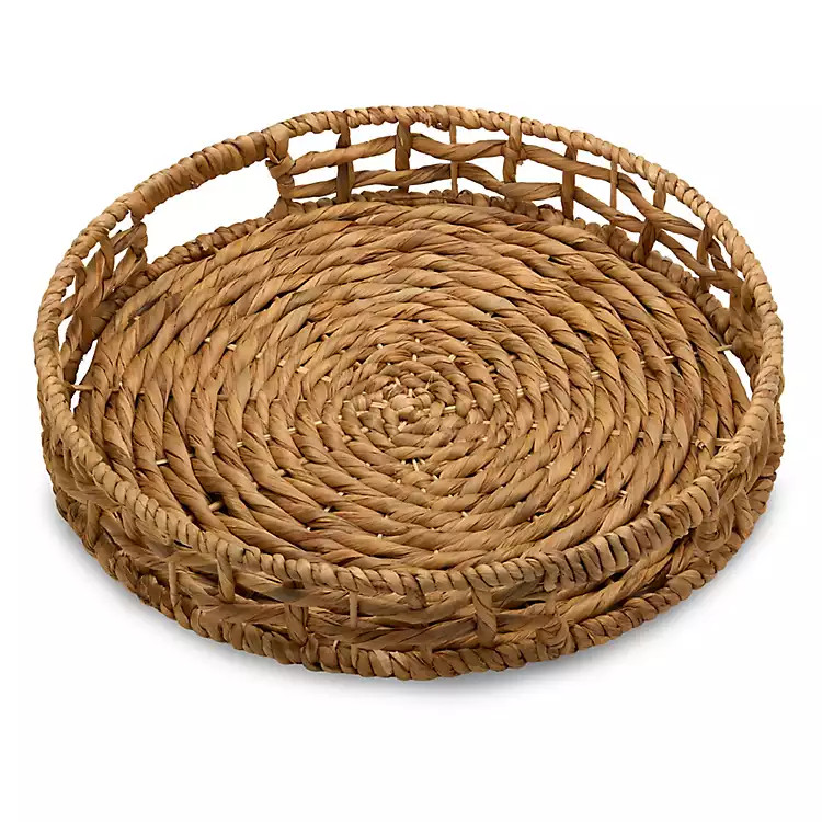 New! Woven Hyacinth Round Tray | Kirklands