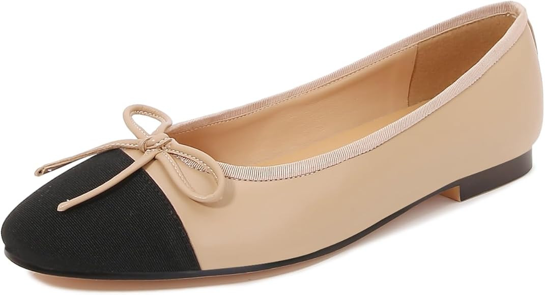 VivaLaver Women's Cap Toe Ballet Flats Two Tone Bow Flats Round Toe Shoes for Women Slip on Casual,  | Amazon (US)