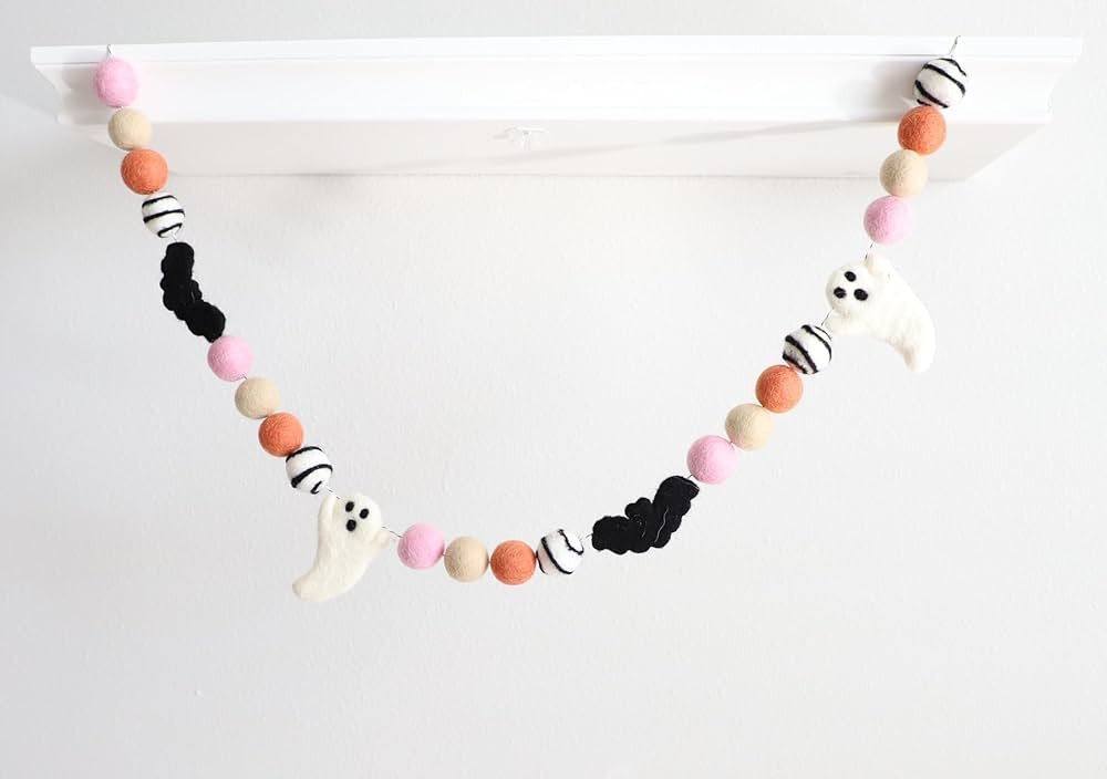 Halloween Decor Boho Felt Garland Ghost 6Ft Wool Ball Pom String Hanging Decor Cute Seasonal Mant... | Amazon (US)