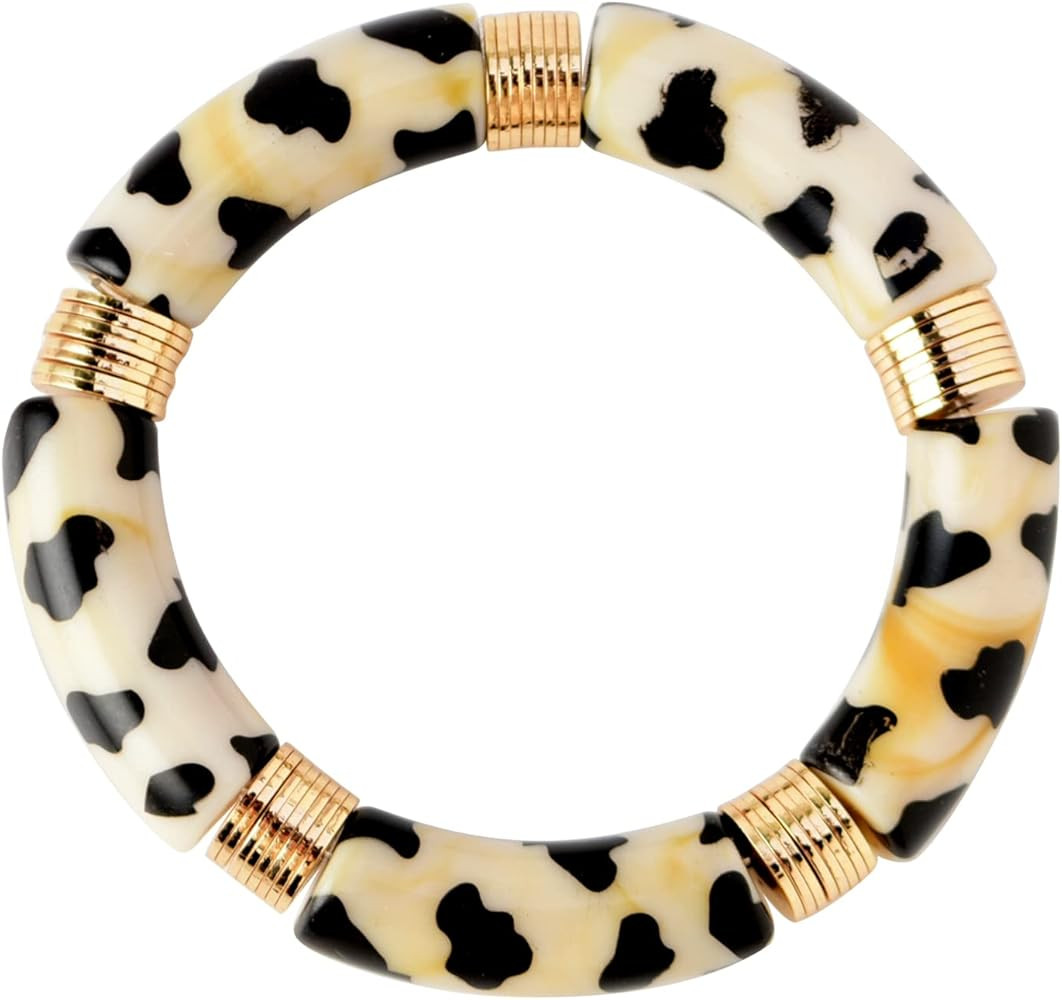 GOOJIDS Bamboo Tube Bangles Bracelet Chunky Curved Stacking Clear Acrylic Colorful Beads Stretcha... | Amazon (US)