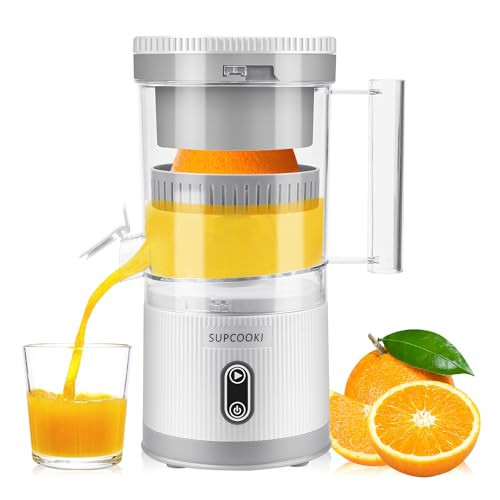 Electric Citrus Juicer, Rechargeable Juicer Machine with USB Cable and Cleaning Brush, Touch Button, Automatic Orange Lime Lemon Grapefruit Squeezer, Easy to Clean Portable Juicer, White | Amazon (US)