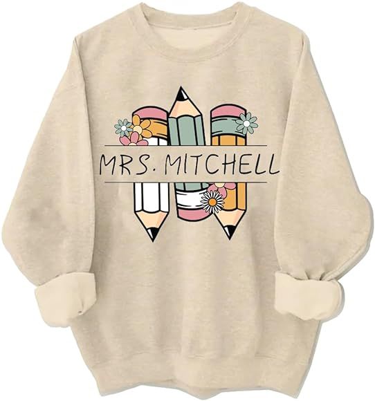 Pamaheart Personalized Teacher Sweatshirt, Custom Teacher Sweatshirt, Custom Text On Sleeve Sweat... | Amazon (US)