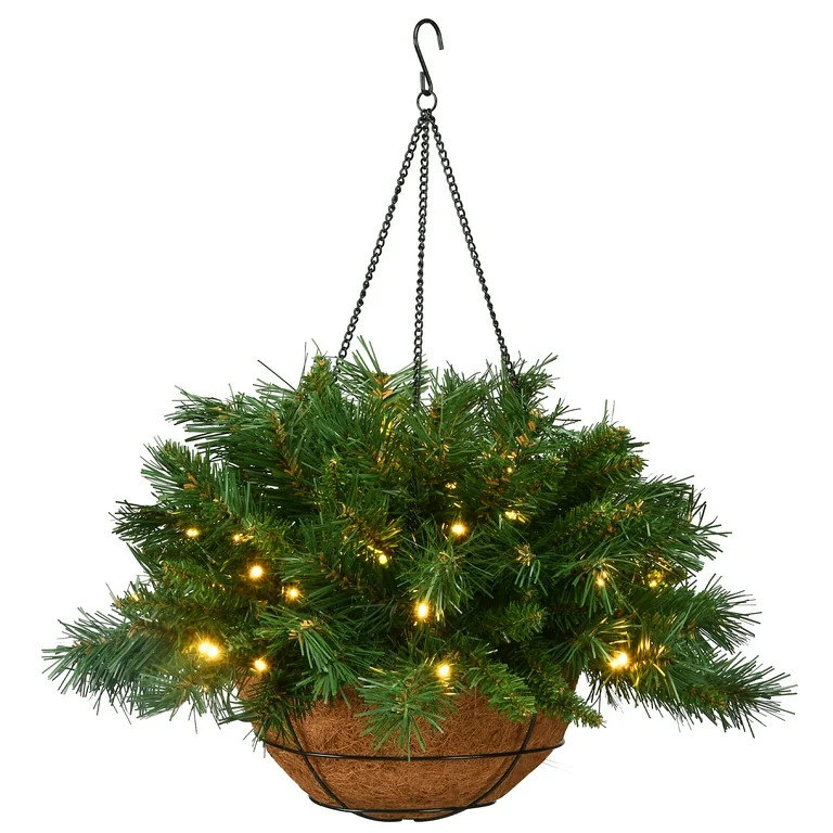 National Tree Company Pre-Lit Artificial Christmas Hanging Basket, Tiffany Fir, Decorated With Fr... | Walmart (US)
