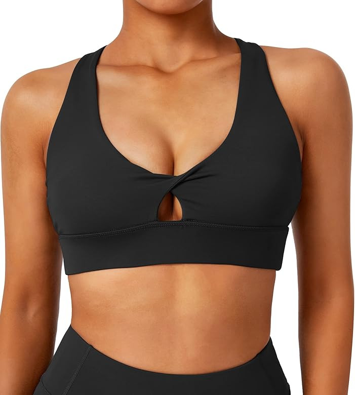 OMKAGI Women Criss Cross Padded Sports Bras Medium Impact Racerback Crop Tank Tops | Amazon (US)
