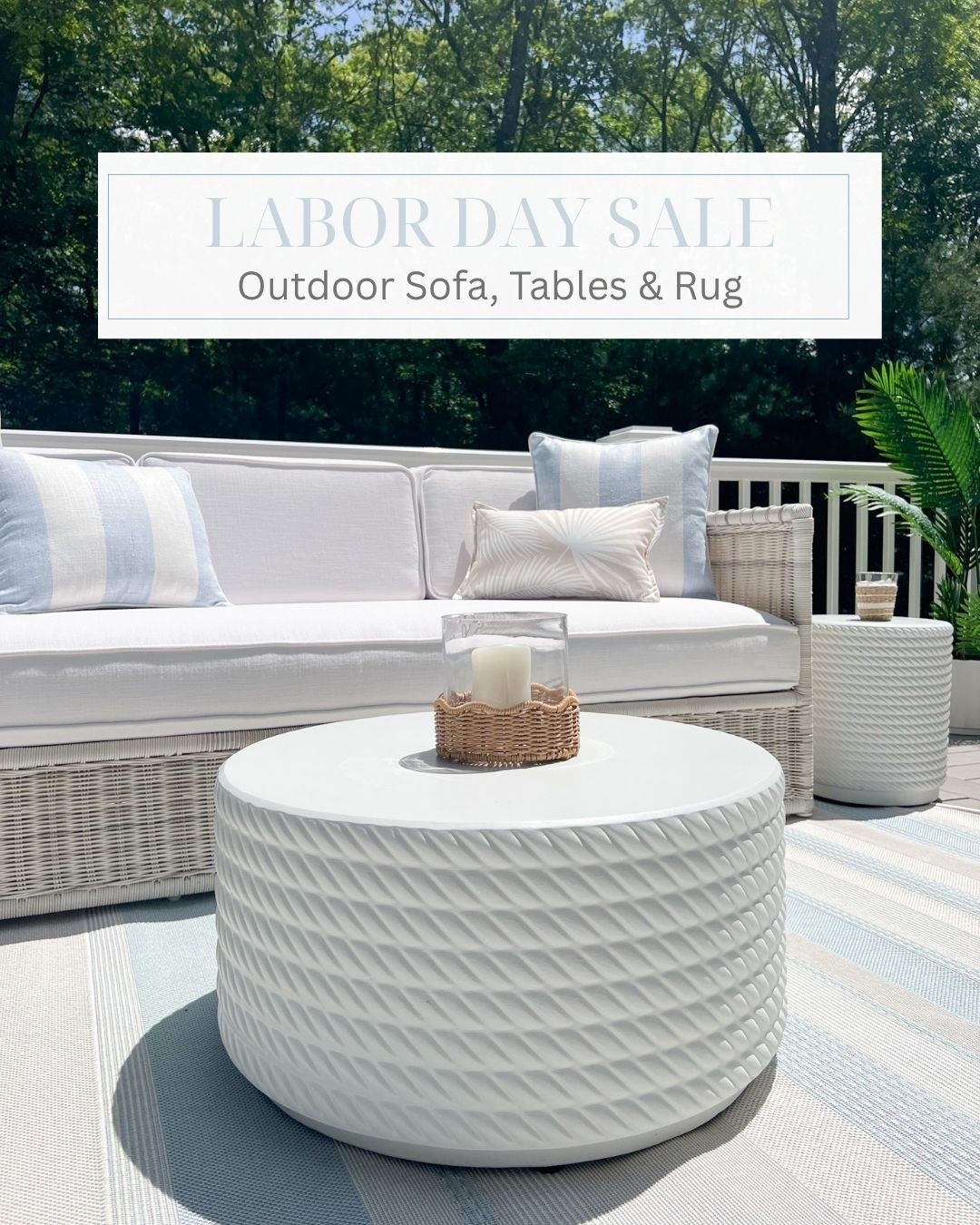 We have had this outdoor sofa, rug, coffee table & coordinating side table for over two years now and they all still look great! All are on sale right now too for Labor Day!

- 
coastal home decor, coastal style, outdoor furniture, patio furniture, outdoor furniture, outdoor living, outdoor lounge furniture, beach house furniture, beach house outdoor furniture, lake house furniture, outdoor decor, patio decor, indoor/outdoor rugs, wayfair rugs, outdoor rugs, patio rugs, striped rugs, outdoor coffee table, white coffee table, round coffee tables, outdoor pillows, coastal pillow covers, blue pillow covers, outdoor pillows, waterproof outdoor pillows, home sales, outdoor furniture sales, wayfair sale, outdoor side tables, white side tables, outdoor patio ideas, labor day sales, outdoor couches, outdoor sofas, serena & lily couches

#LTKHome #LTKSaleAlert #LTKSeasonal