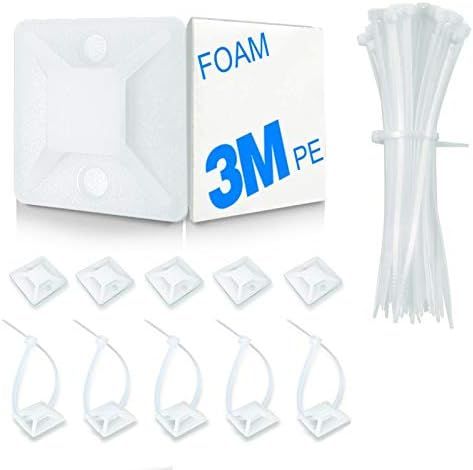 100 Pack Zip Tie Mount With Cable Ties,Self Adhesive-backed Mounts For Wire Holder, White Cable Mana | Amazon (US)
