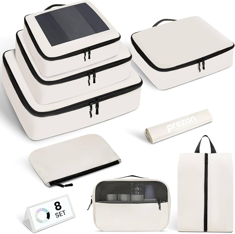 Packing Cubes for Travel | 8 Set Cream|Durable Luggage Organizer 4 Size(Extra Large, Large, Mediu... | Amazon (US)