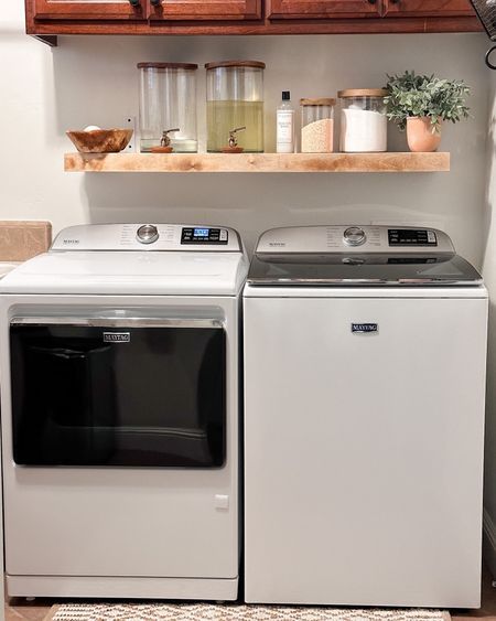 Laundry room! I love my Maytag top load washer and dryer! I also linked the glass canisters & dispenser and the wooden bowl
From Amazon 

#LTKhome #LTKsalealert