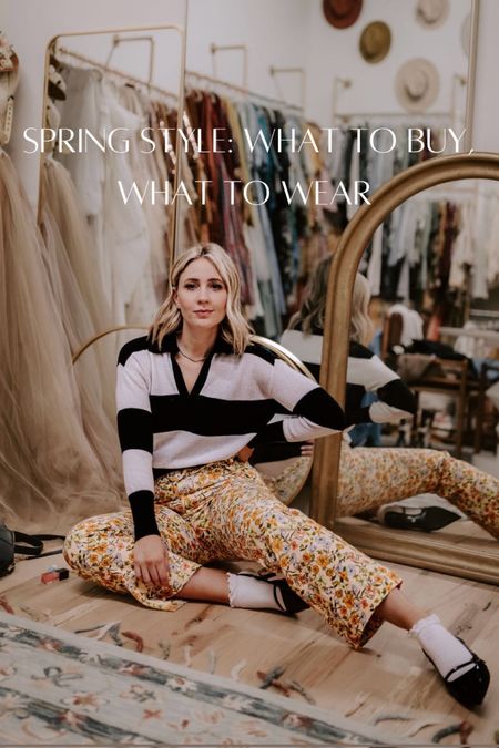 Spring style. Loft. Floral pants. Rugby sweater. Socks with heels  

#LTKstyletip #LTKfindsunder100 #LTKSeasonal