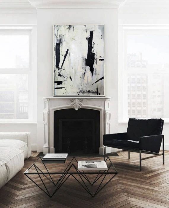Large Abstract Painting On Canvas Black White Wall Art Painting Acrylic Canvas Abstract Canvas Ar... | Etsy (US)