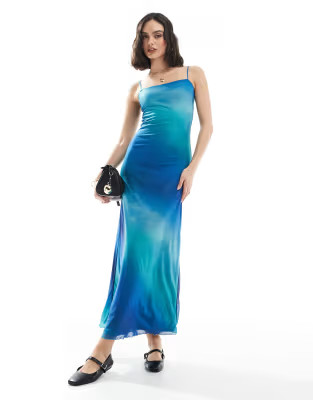 JJXX mesh maxi dress in blue ombre print | ASOS (Global)