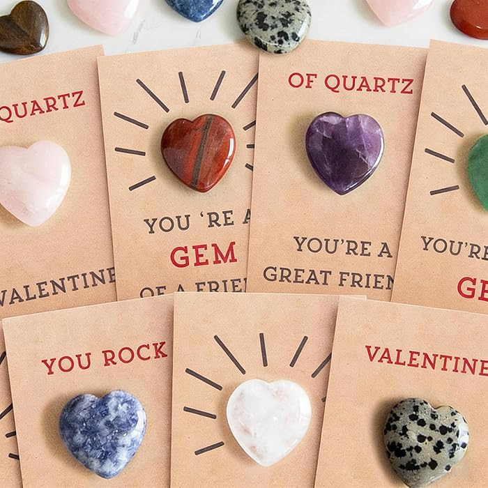 24 Pack Valentines Cards with Heart-Shape Gems - Valentine Crystals Rock Gift Exchange,Party Favo... | Amazon (US)
