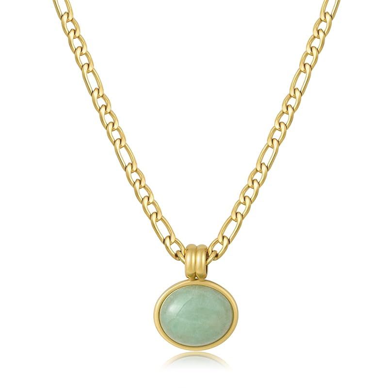 Green Aventurine Necklace for Women Healing Crystal Necklace Figaro Necklace Green Jade Necklaces... | Amazon (US)