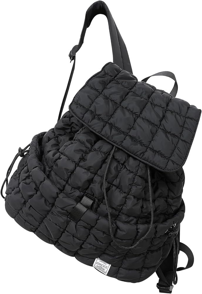 CONTAIL 18L 14 Inch Quilted Puffer Backpack,Top Flap Drawstring Backpack,Black | Amazon (US)
