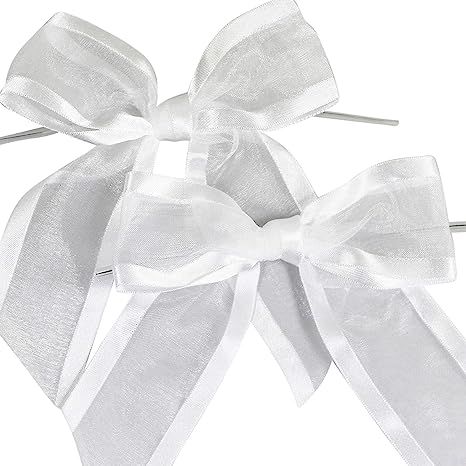 Amazon.com: White Pre-Tied Organza Bows with Twist Ties. Pack of 12 Satin-Edged Fabric Bows Made ... | Amazon (US)