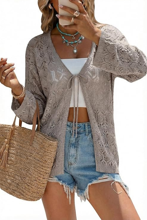 Arach&Cloz Women's Linen Blend Summer Crochet Cardigans Lightweight Boho Cover Up Lacey Kint Beac... | Amazon (US)