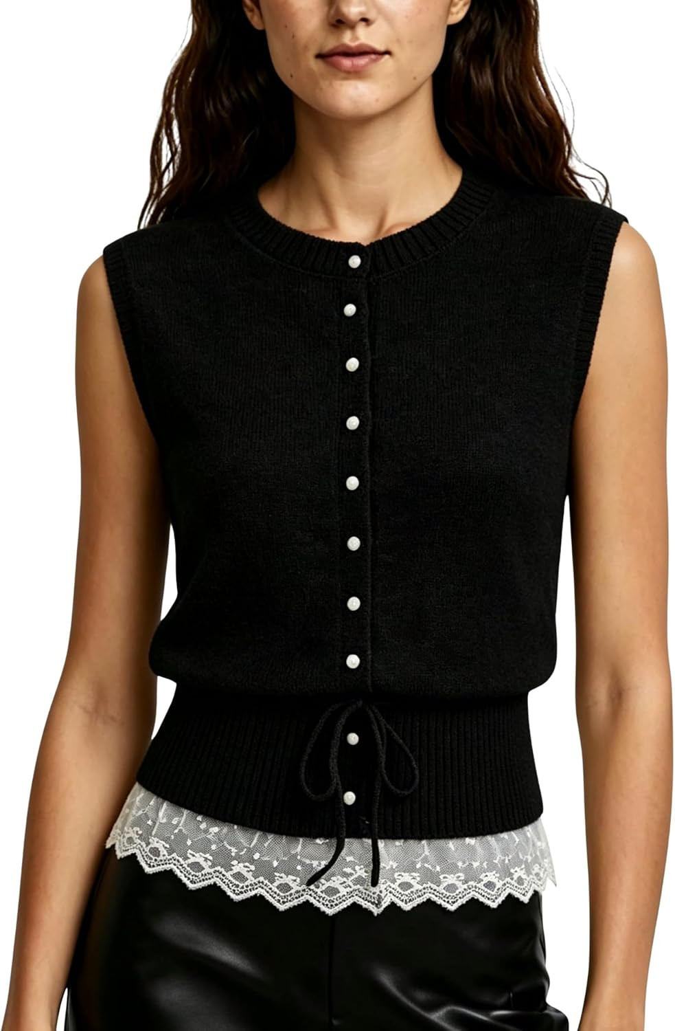 QIBABU Womens Sweater Vest Casual Button Down Sleeveless Cardigan Lace Hem Lightweight Knit Tank Top Dressy | Amazon (US)