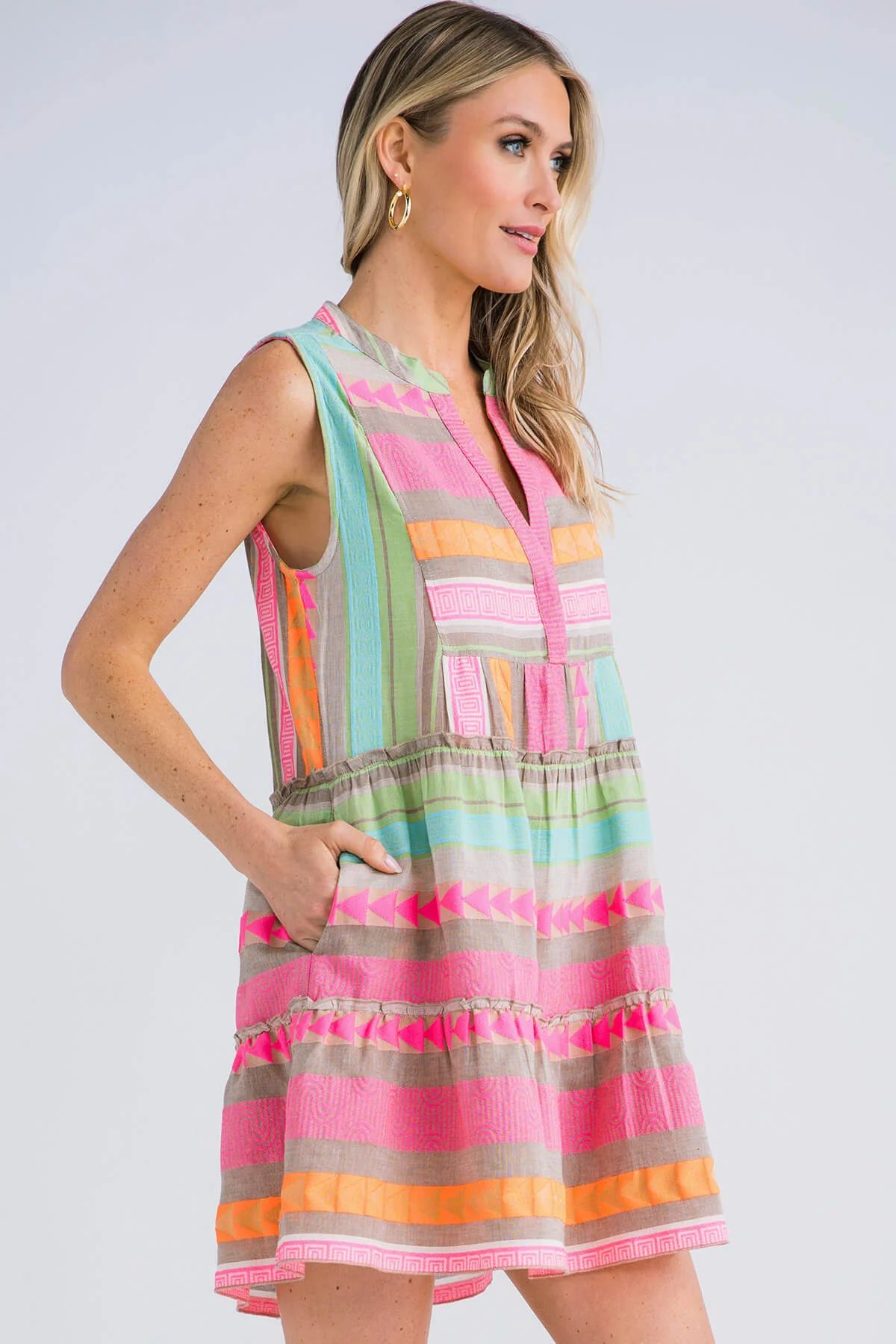Elan Neon Multi Embroidered Tiered Dress | Social Threads