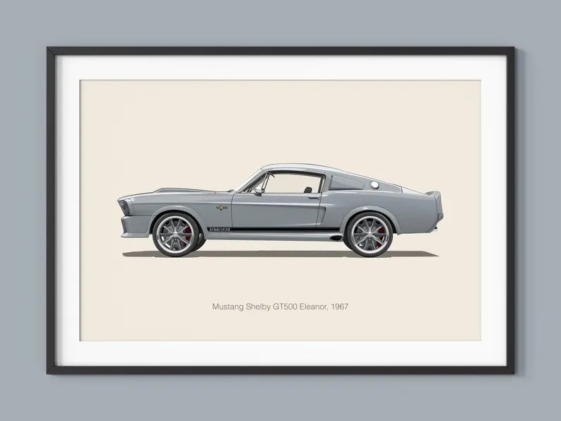 Ford Mustang GT500 Eleanor Car Posters Illustration Prints Wall Art for Kids Boys Room Decor Chil... | Etsy (US)