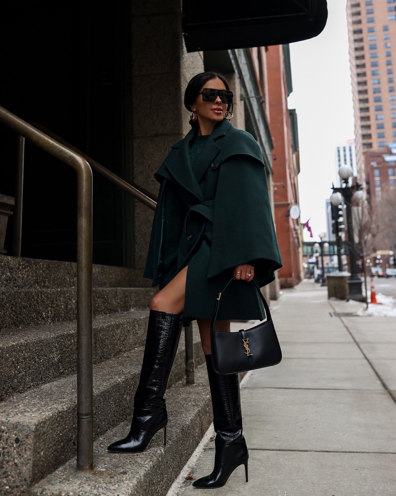 Winter outfit ideas
Karen Millen green coat linking similar
Paris Texas knee high boots 
Green sweater dress

#LTKSeasonal #LTKWorkwear #LTKOver40