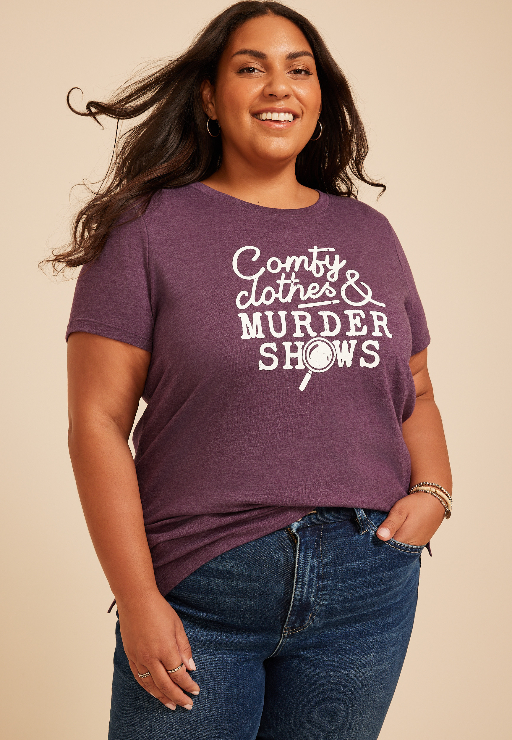 Plus Size Comfy Clothes And Murder Shows Classic Fit Graphic Tee | Maurices