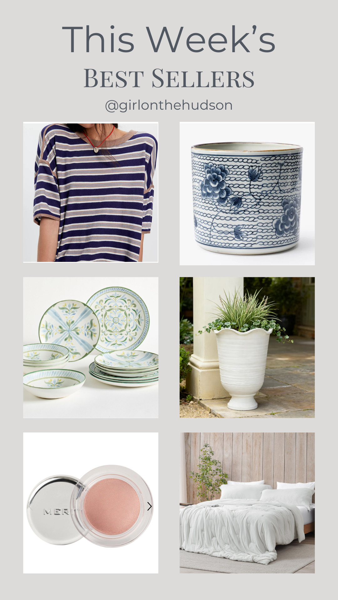 This week's best sellers! 

The cutest striped top or spring, a cooling oversized comforter that you're going to LOVE, my favorite eye shadow (on sale), the prettiest spring dinnerware perfect for entertaining, and affordable oversized planter for your porch or patio and the most beautiful blue and white vase! 

 

#LTKootd #LTKSeasonal #LTKHome