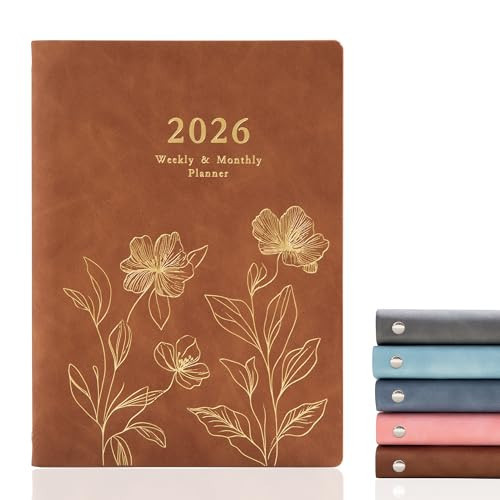 KaiRuiYing 2026 Planner Weekly and Monthly Calender, Jan. 2026 - Dec. 2026, PU Leather Flower Refillable Planner with 12 Monthly Tabs, Best Gifts for Teens Girls and Boys (6.7"x9.1", Brown) | Amazon (US)
