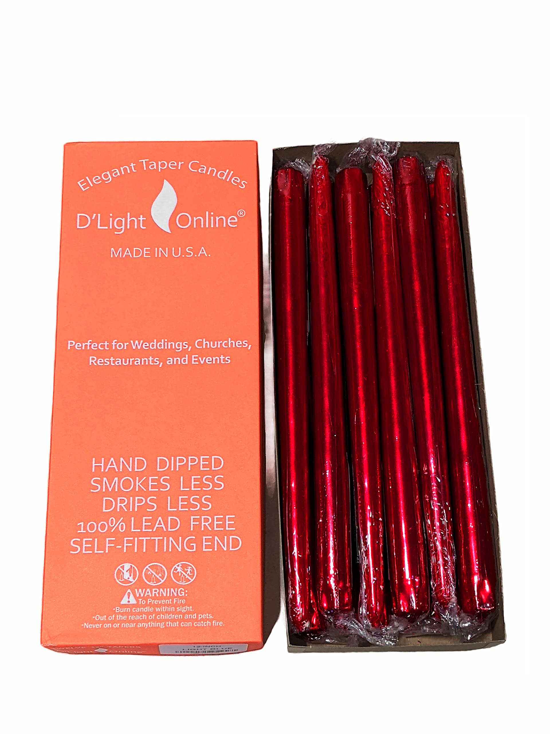 D'light Online Elegant 12" Unscented Metallic Red Taper Candles, Premium Quality Hand-Dipped Tape... | Amazon (US)