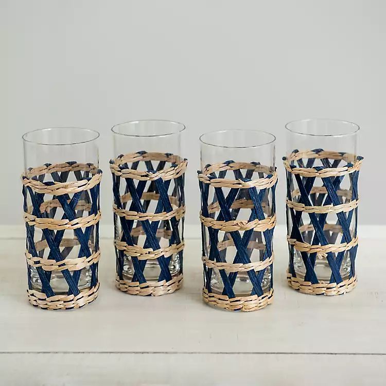 Blue Seagrass Overlay Tumbler Glasses, Set of 4 | Kirkland's Home