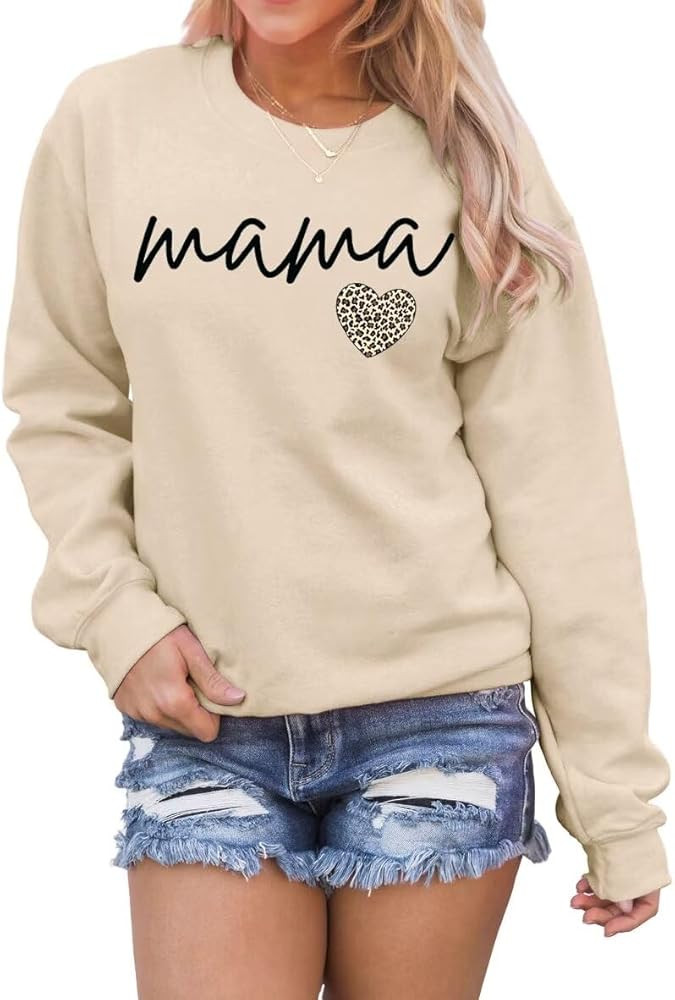 LEEDYA Women Long Sleeve Mama Sweatshirts Round Neck Pullover Loose Lightweight Blouse Tops | Amazon (US)
