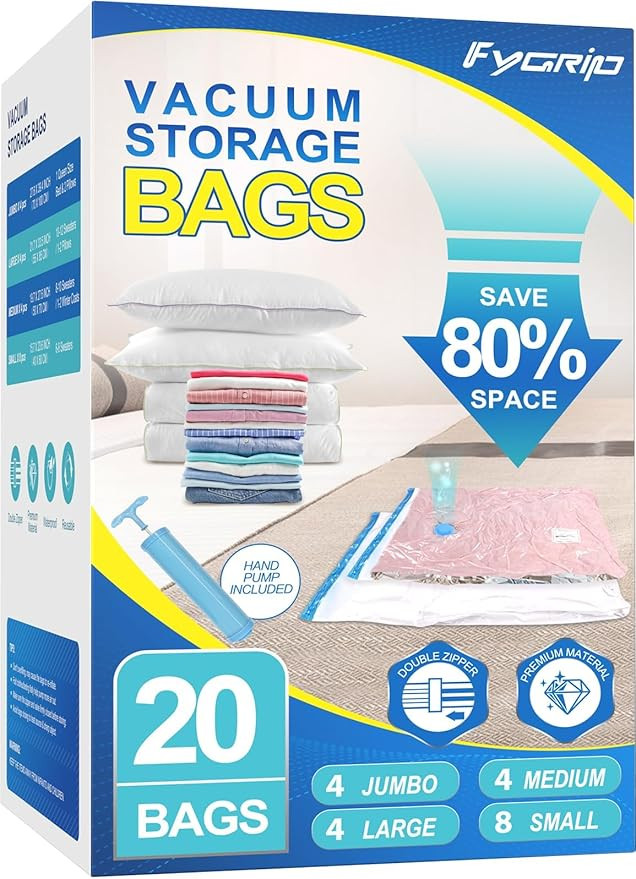 Vacuum Storage Bags with Hand Pump, Plastic Packaging Bags, 80% Space Saver Vacuum Seal Bags for ... | Amazon (US)
