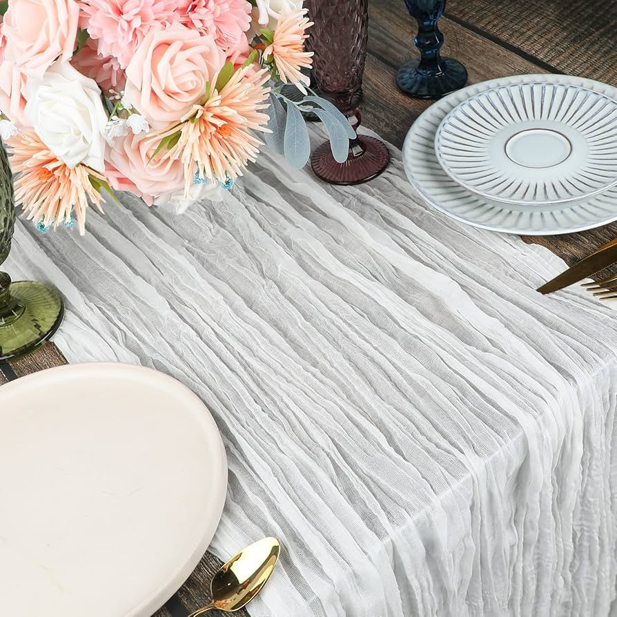 WELTRXE Cheesecloth Table Runner Ivory, 35" x 160" Long Boho Table Runner for Wedding, Baby/Brida... | Amazon (US)