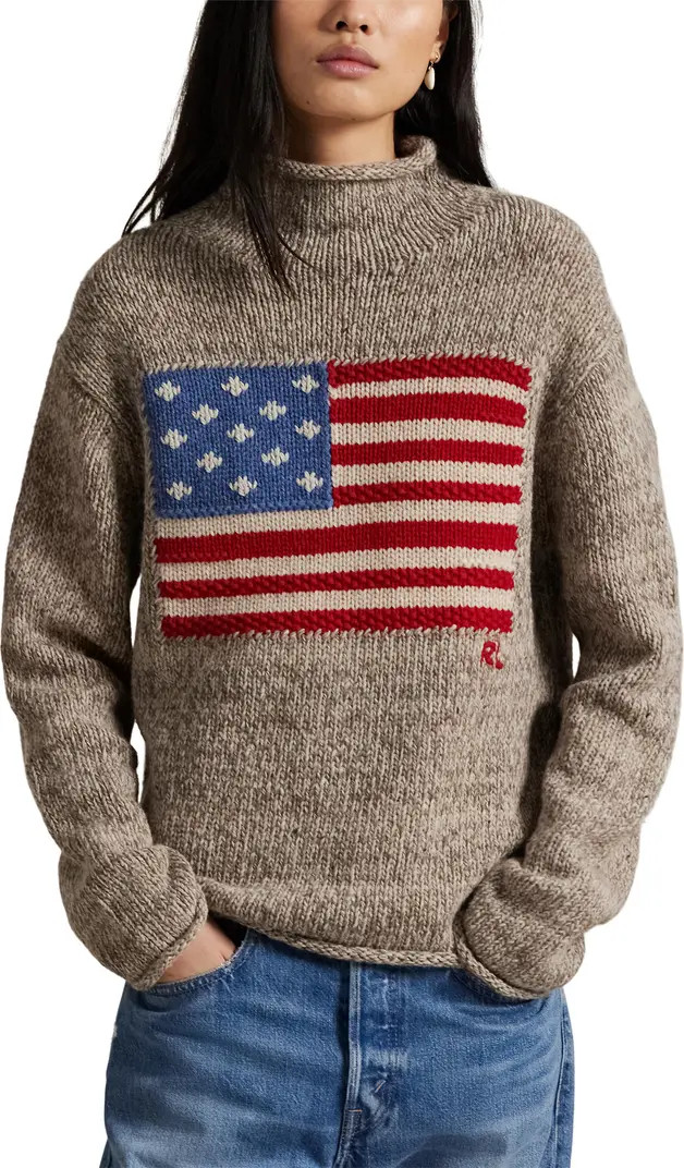 Intarsia Flag Mock Neck Wool Blend Sweater | Nordstrom