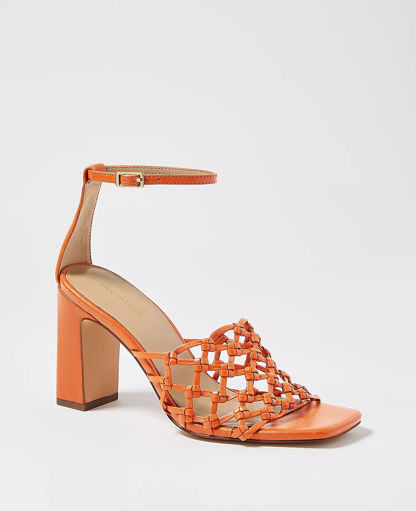 Rylee Knotted Leather Block Heel Sandals | Ann Taylor (US)