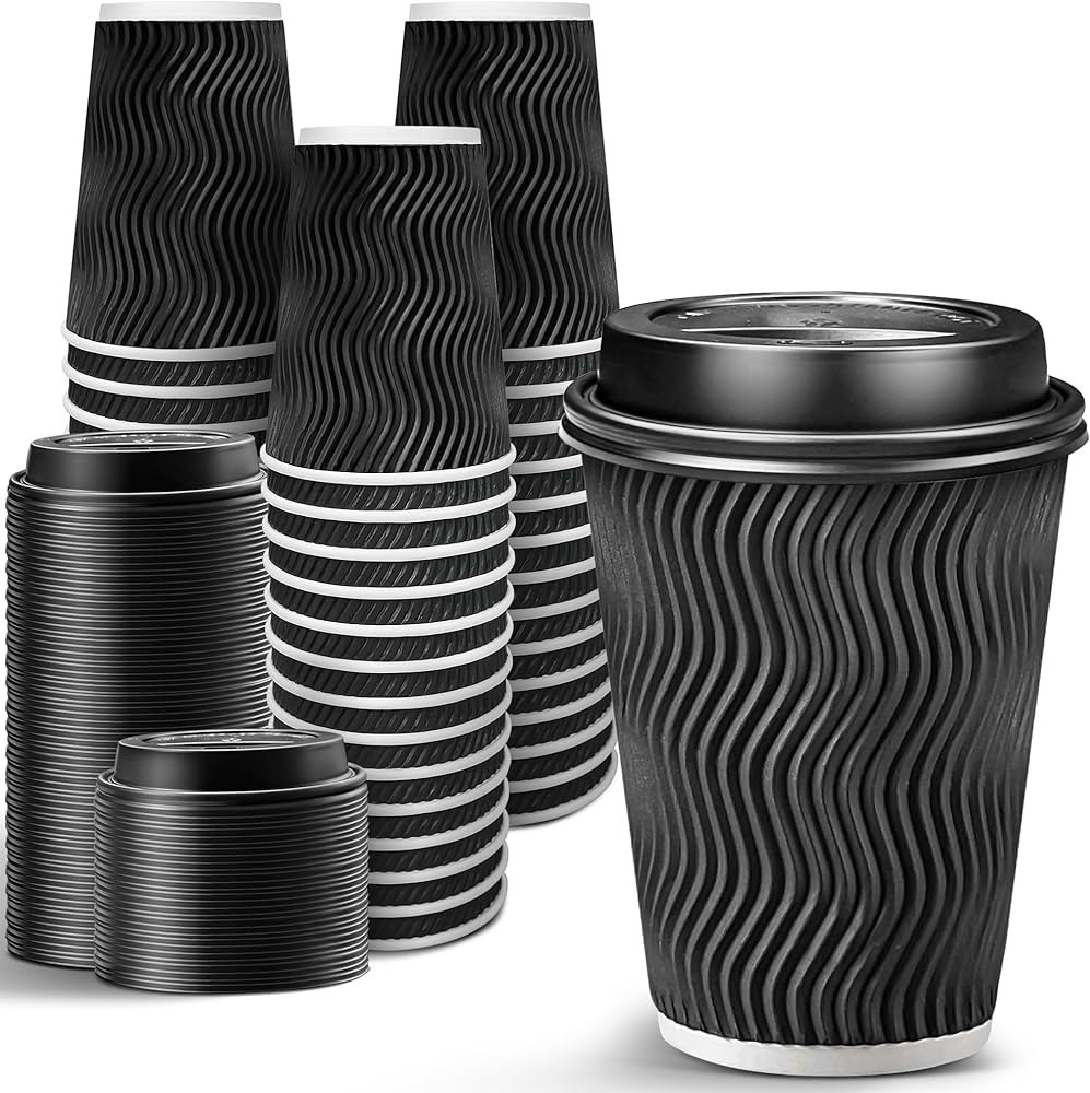 Ginkgo 100 Pack 12 oz Disposable Coffee Cups with Lids, To-Go Paper Coffee Cups Suitable for Hot ... | Amazon (US)