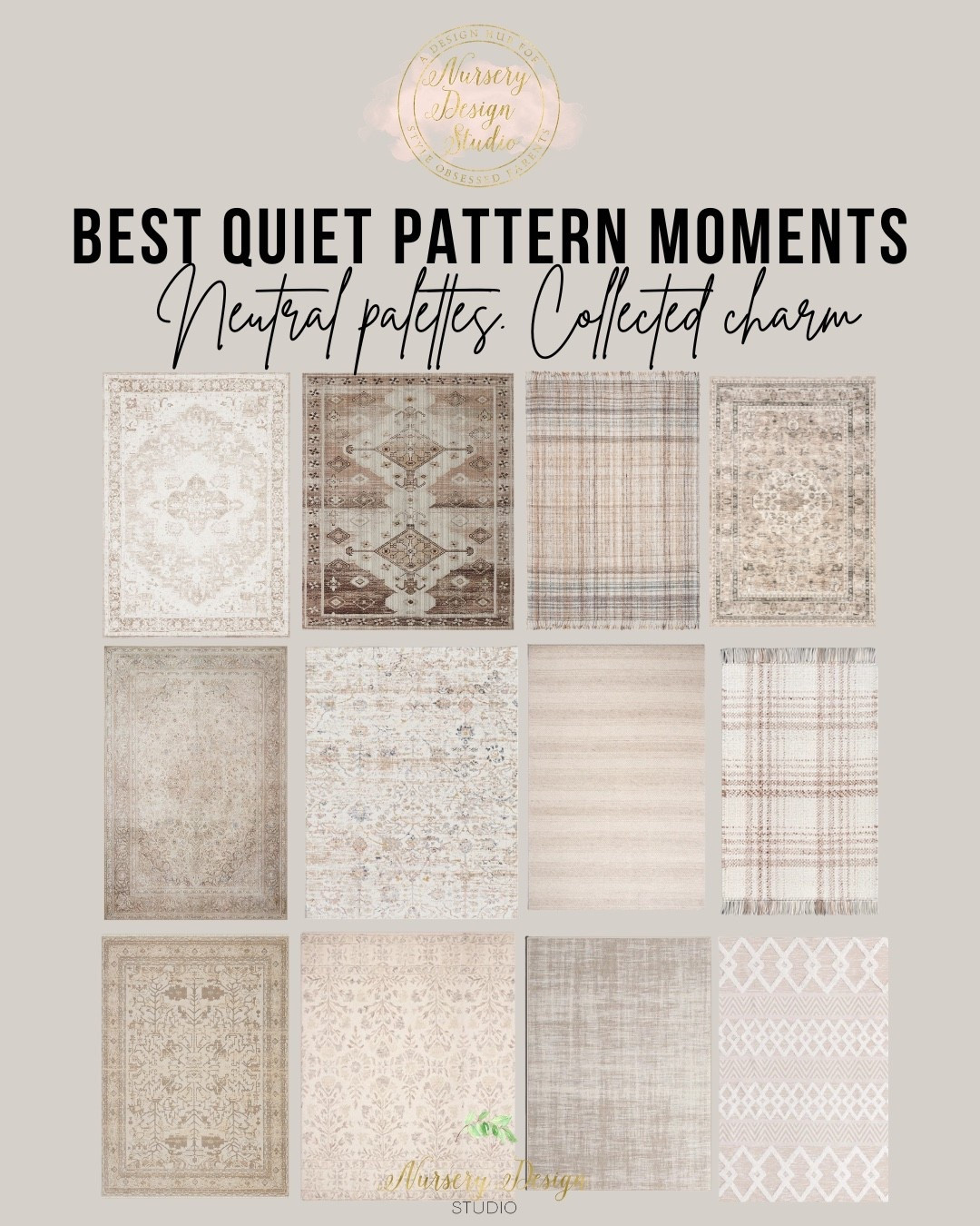 Subtle pattern, timeless feel.
Neutral plaids, soft stripes, and vintage-inspired rugs add just enough character while keeping nurseries calm and cohesive. These are the patterned pieces we use most often in our designs.
Linked: our favorite neutral pattern rug 

#nurserydecor 
#nurserydesign 
#neutralnursery 
#patternedrug 
#nurseryrug 
#vintagenursery 
#modernnursery 
#cozynursery 
#babyroomdecor
