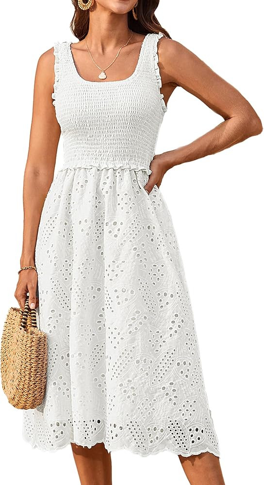 GRACE KARIN 2025 Womens Dress Summer Sleeveless Casual Vacation Embroidered Midi Dress with Pocke... | Amazon (US)