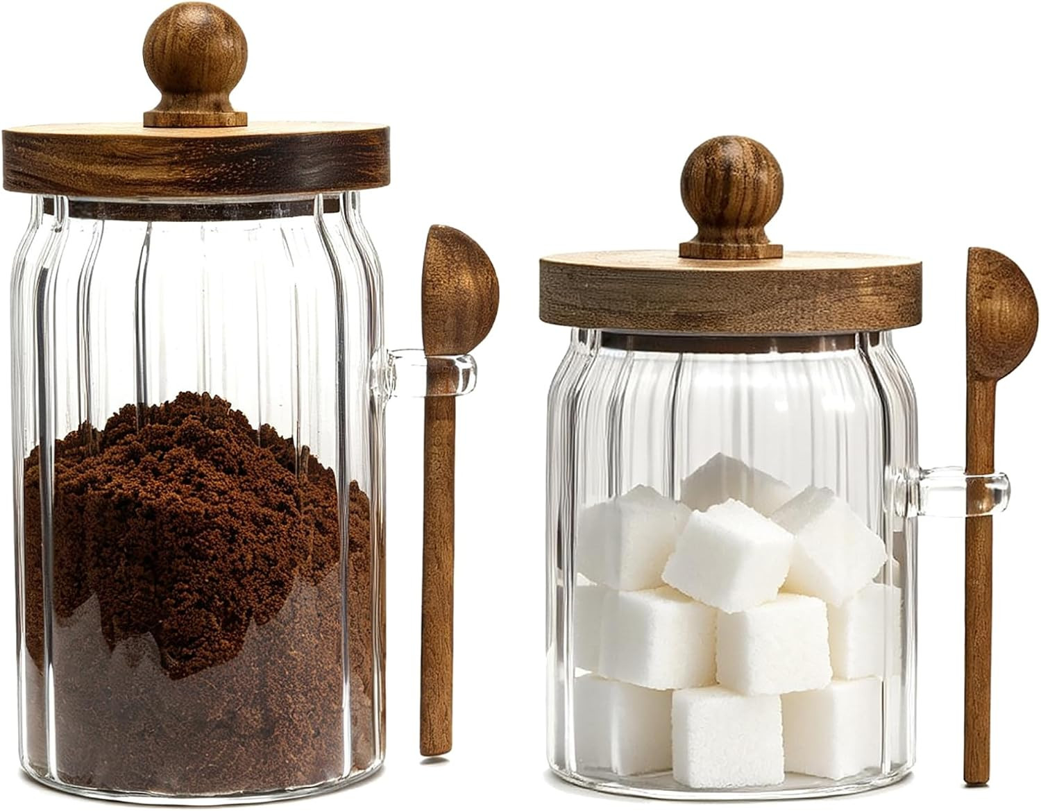 Vintage Glass Jar with Wooden Spoon Lid, 19&26 fl.oz Storage Jar, Set of 2 | Amazon (US)