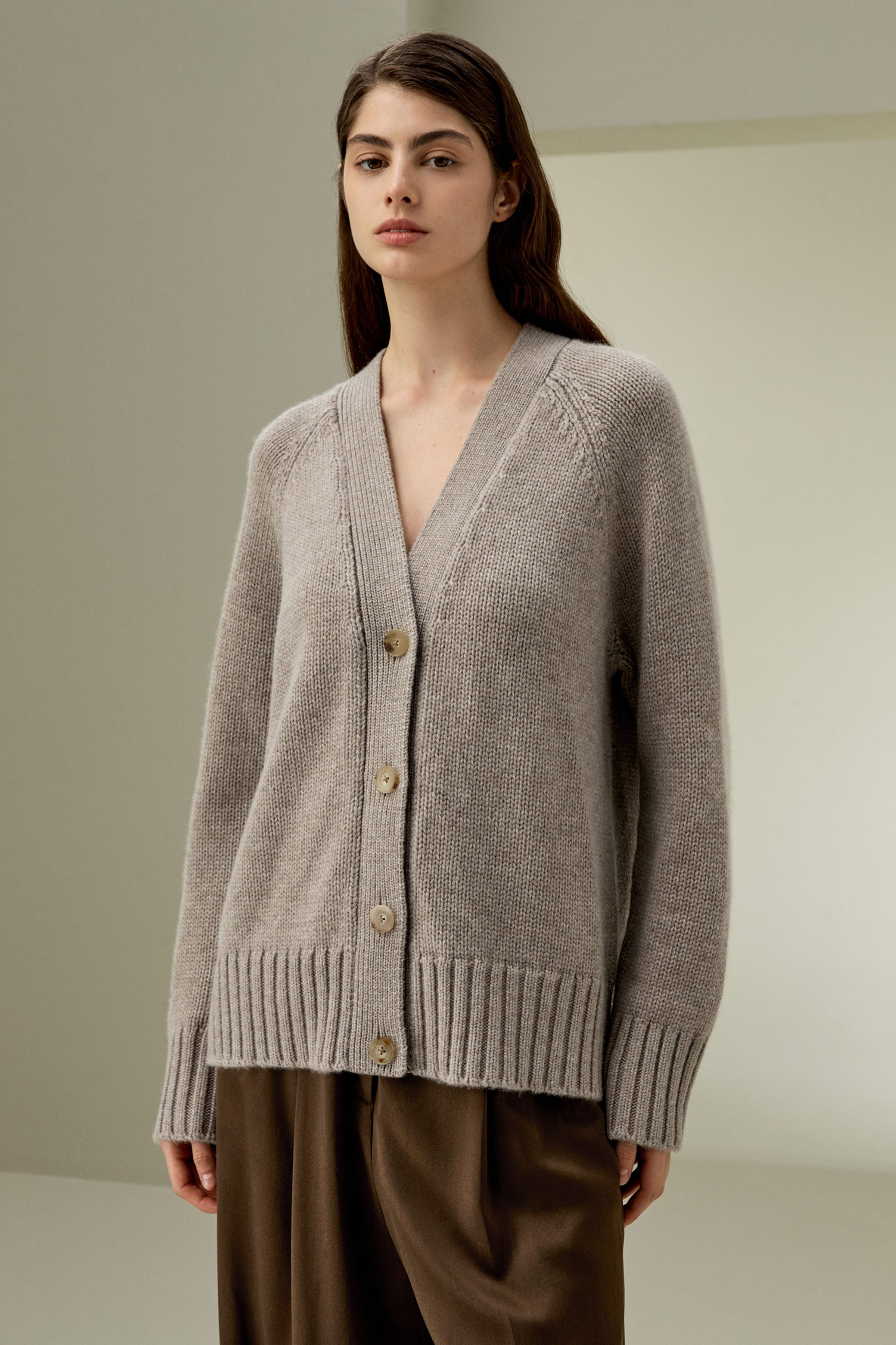 Chunky Knit Wool Cashmere Blend Cardigan | LilySilk