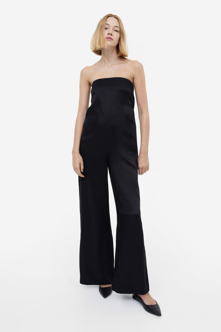 Linen-blend jumpsuit - Black - Ladies | H&M GB | H&M (UK, MY, IN, SG, PH, TW, HK)