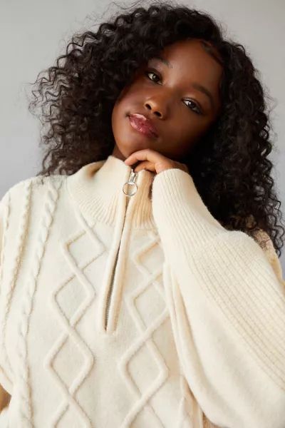 UO Lizzie Cable Knit Half-Zip Sweater | Urban Outfitters (US and RoW)
