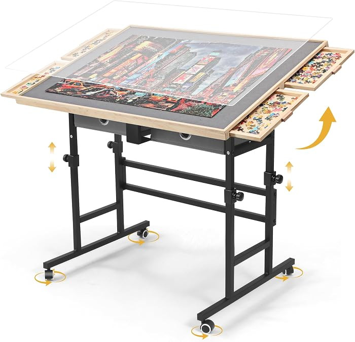 Puzzle Table 2000 Pieces with Wheels, Drawers & Cover, 40.16"x28.5" Adjustable Height & 45\u00b0 ... | Amazon (US)