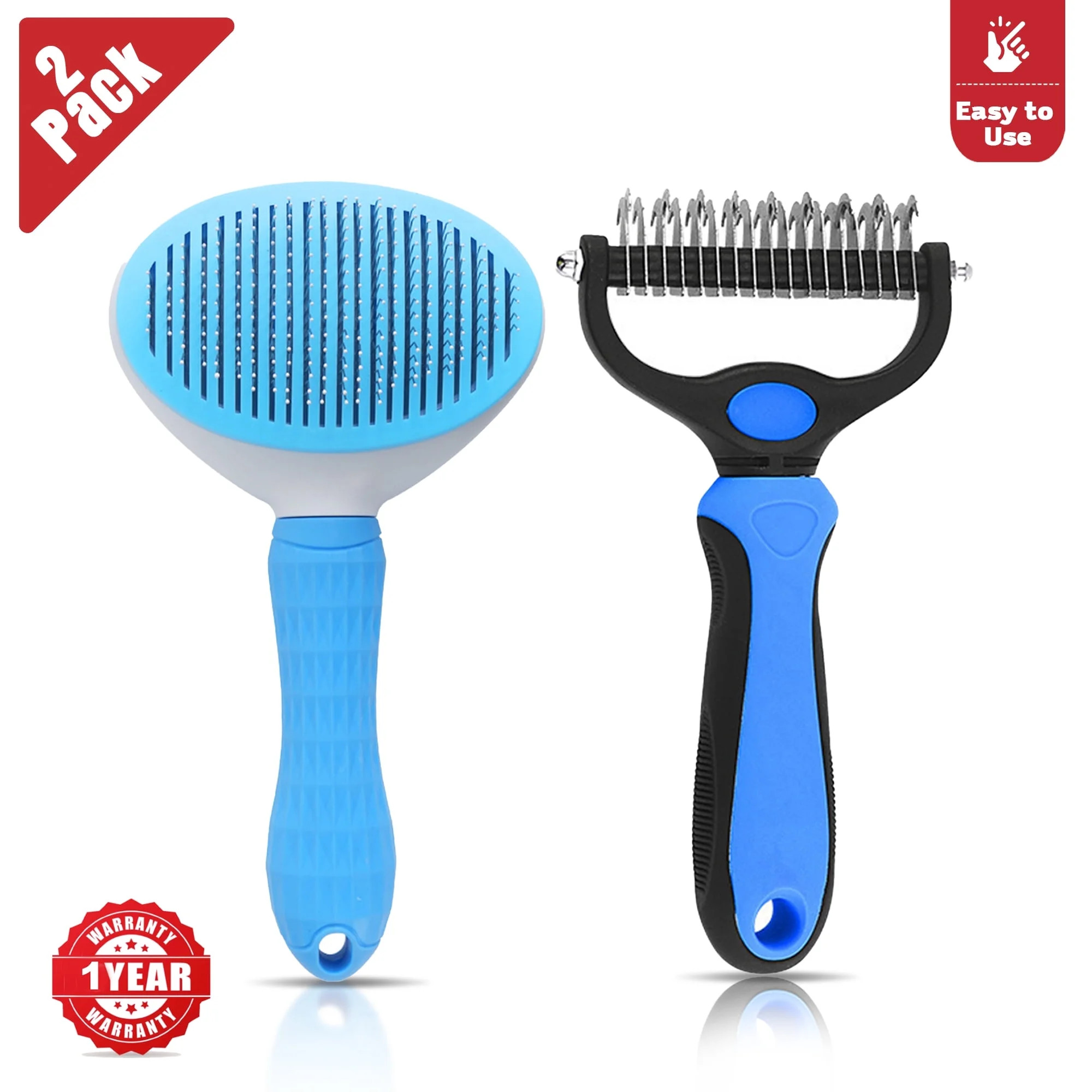 Pet Grooming Rake, Self-Cleaning Dematting Pin Slicker Comb Brush, Deshedding Tool for Dogs and C... | Walmart (US)